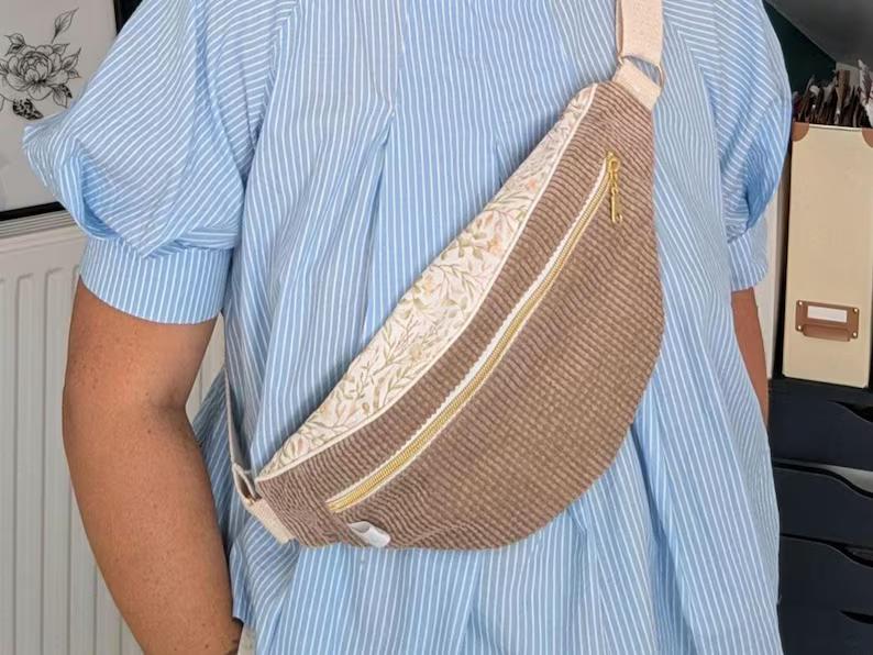 sac banane beige velours côtelé