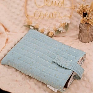Pochette à livres matelassée en double gaze à pois dorés
