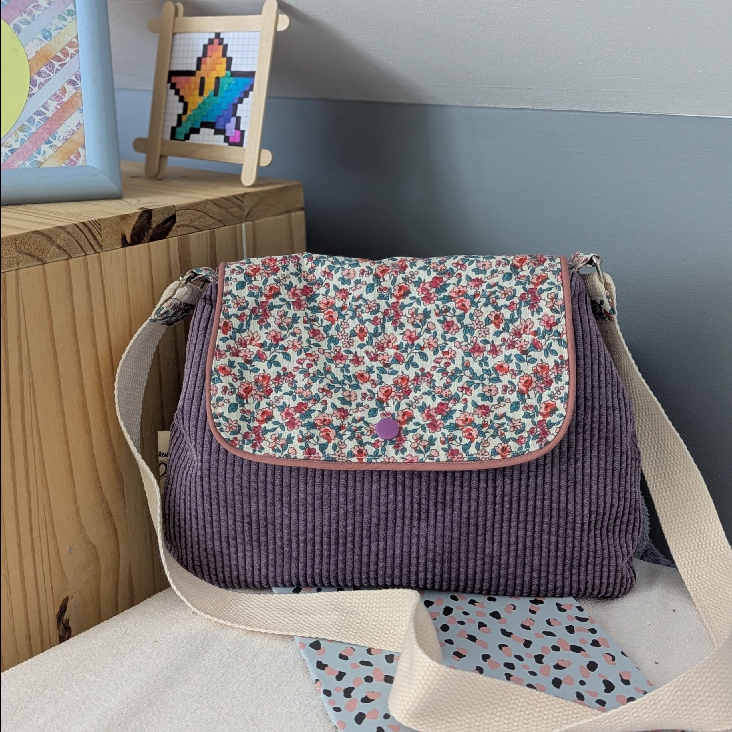 sac bandoulière violet velour