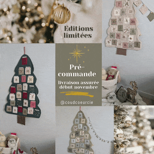 Calendrier de l'avent décoratif en forme de sapin de Noël avec 24 petits compartiments numérotés.